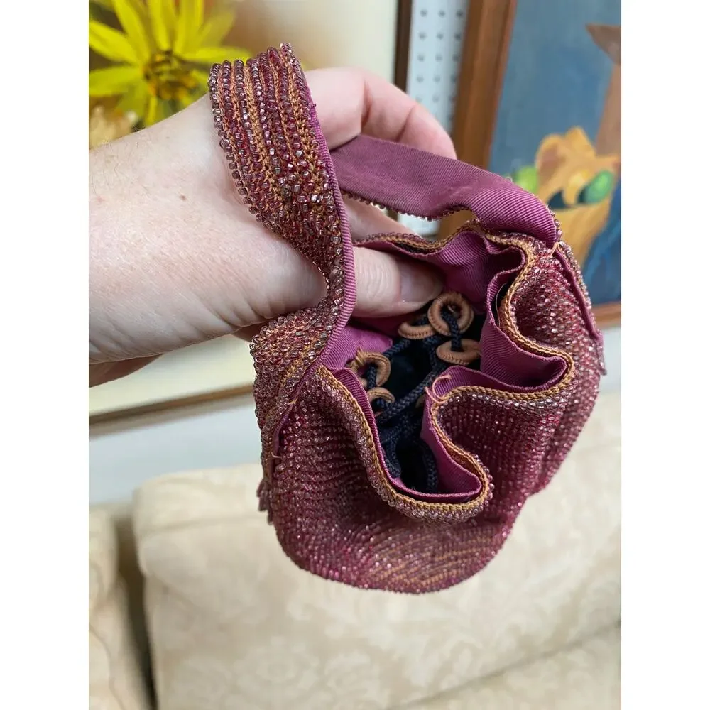 Vintage 1930s pink beaded handbag flopper style 1920s purse cocktail formal prom - Picture 9 of 9